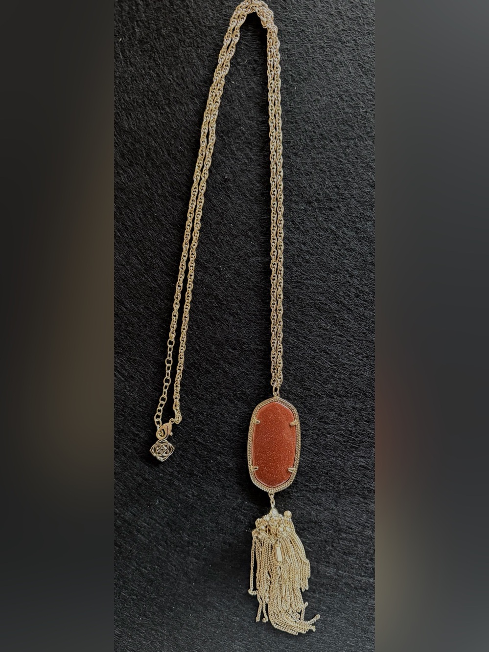 Kendra Scott Rayne Gold-Tone Necklace with Sparkly Orange/Brown Pendant